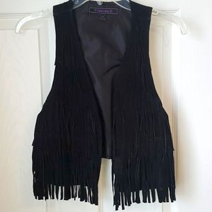 Forever 21 Black Fringe Suede Vest